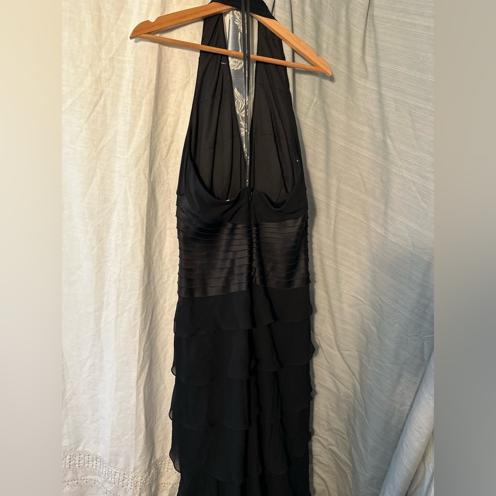 Tadashi Shoji Black Silk Halter Gown with Tiered Ruffles - Picture 4 of 9